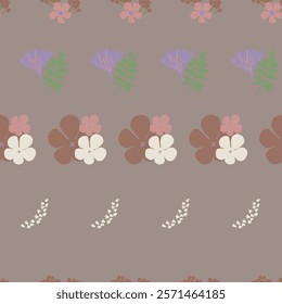 Vector Flowers in Earthy Tones Seamless Pattern. Mocha Mousse flowers repeat pattern