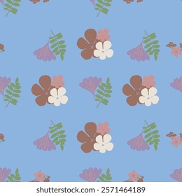 Vector Flowers in Earthy Tones Seamless Pattern. Mocha Mousse flowers repeat pattern