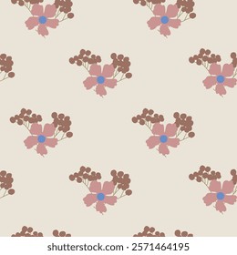 Vector Flowers in Earthy Tones Seamless Pattern. Mocha Mousse flowers repeat pattern