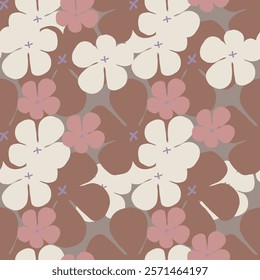 Vector Flowers in Earthy Tones Seamless Pattern. Mocha Mousse flowers repeat pattern