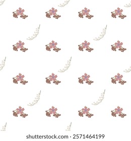 Vector Flowers in Earthy Tones Seamless Pattern. Mocha Mousse flowers repeat pattern