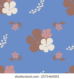 Vector Flowers in Earthy Tones Seamless Pattern. Mocha Mousse flowers repeat pattern