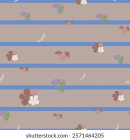 Vector Flowers in Earthy Tones Seamless Pattern. Mocha Mousse flowers repeat pattern