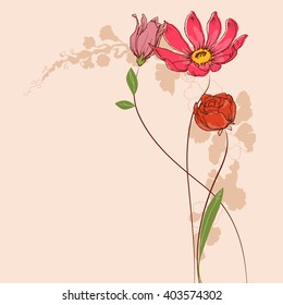 Vector flowers. Floral greeting card