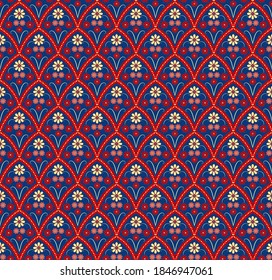 vector flowers. floral seamless pattern. repetitive background. fabric swatch. wrapping paper. continuous print. design element for textile, home decor, apparel, backdrop. blue red yellow illustration