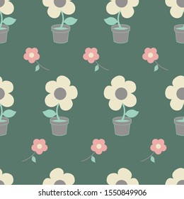 Vector flowers and flower pots seamless pattern background. Perfect for fabric, scrapbooking, wallpaper projects.