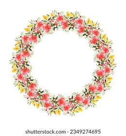 Vector flowers frame. Beautiful wreath. Elegant floral collection with isolated red and yellow flowers, hand drawn watercolor. Design for invitation, wedding or greeting cards