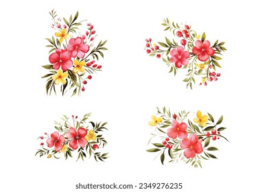 Vector flowers frame. Beautiful wreath. Elegant floral collection with isolated red and yellow flowers, hand drawn watercolor. Design for invitation, wedding or greeting cards