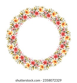 Vector flowers frame. Beautiful wreath. Elegant floral collection with isolated red and yellow flowers, hand drawn watercolor. Design for invitation, wedding or greeting cards