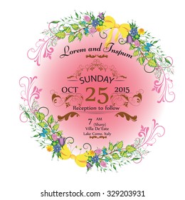 Vector flowers frame. Colorful floral collection with leaves and flowers. Summer design for invitation, wedding or greeting cards. Floral wreath for your own combinations