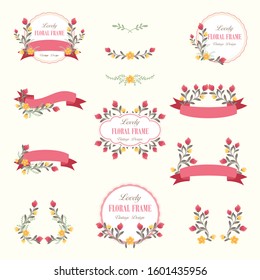 Vector flowers frame set with Beautiful wreath. Elegant floral collection, suitable for invitation, wedding, greeting cards etc.