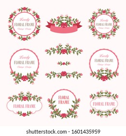 Vector Flowers Frame Set With Beautiful Wreath. Elegant Floral Collection, Suitable For Invitation, Wedding, Greeting Cards Etc.