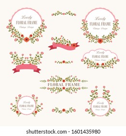 Vector flowers frame set with Beautiful wreath. Elegant floral collection, suitable for invitation, wedding, greeting cards etc.