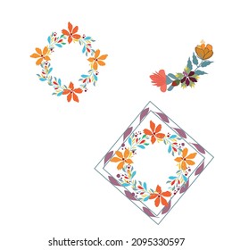 Vector flowers frame,round frame of flower and leaves,flat simple design trendy style,natural decor of plants,