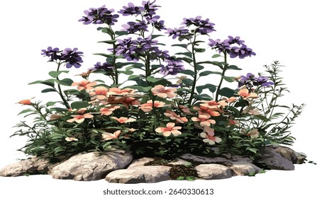 Vector flowers, gardening blooms, cutout, transparent backgrounds, floral design, plant growth, gardening art, botanical patterns, garden style, spring season, flowers in bloom