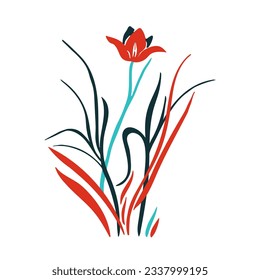 Flores vectoras de mano dibujadas, plantas, hojas. Elementos florales de arte. Uso para estampados de camisetas, logotipos, cosméticos y elementos de diseño de belleza.