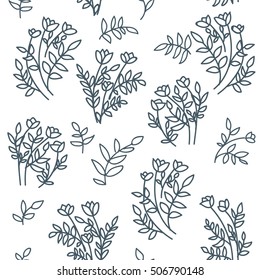 Vector flowers hand drawn seamless pattern.