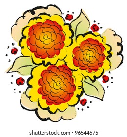 Flores vectoriales, boceto hecho a mano con estilo de pincel de color de agua