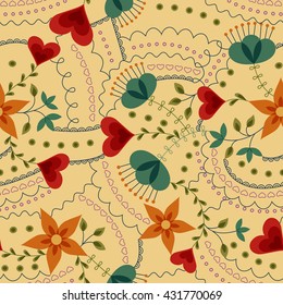 Vector flowers and hearts pattern retro