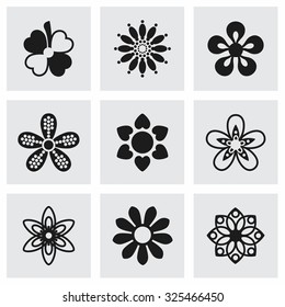 Vector Flowers icon set on grey background