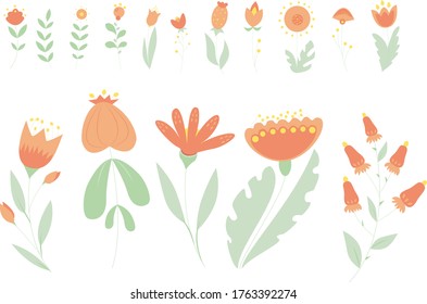 Vector flowers icons . Cute design in pastel colors for stickers, posters, labels, tags, gift wrapping paper.