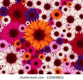 Vector flowers illustration. 3D floral background. Spring print.