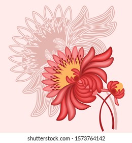 Vector flowers. Illustration of stylized pink peonies. Traditional Ukrainian folk style painting (Petrykivka art). Botanical theme. Decorative design element for greeting card, print, banner, fabric