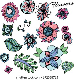 Vector flowers illustrations in doodle style