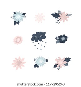 Vector flowers isolated on white background Pastel colors Floral wreaths