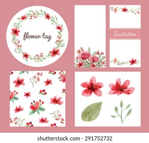 Vector of flowers and leaves design set in pastel collection
