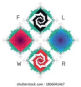 Flores vectoriales con hojas sobre un fondo blanco. Flores geométricas con línea para logotipo, volantes, afiches
