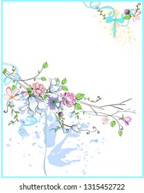 Vector flowers and leaves for post card . Frames, stickers, poster, postcard, cover.