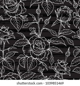 Vector Flowers and Leaves Seamless Pattern. Hand drawn Branches of Rose Flower Sketch. Beautiful Bouquet of Summer garden flowers. Floral Background. Plants Wallpaper