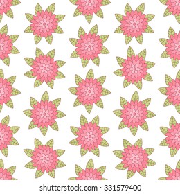 Vector flowers and leaves seamless pattern. Floral rose print.
