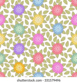 Vector flowers and leaves seamless pattern. Floral rose print.