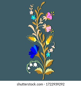 vector flowers leaves, set, drawing for embroidery on clothes, traditional folk costume, belt, tape, tie, constructor separate objects for your project
