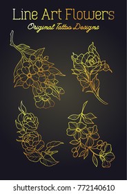 Vector Flowers Line Art Traditional Tattoo Designs