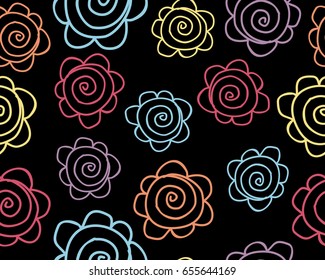 The vector. Flowers on a black background