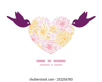 Vector flowers outlined birds holding heart silhouette frame pattern invitation greeting card template