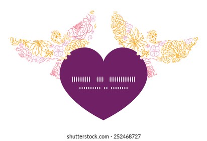 Vector flowers outlined birds holding heart silhouette frame pattern invitation greeting card template