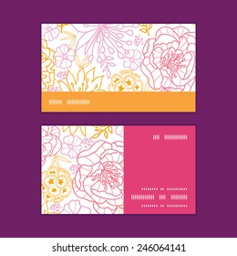 Vector flowers outlined horizontal stripe frame pattern business cards set