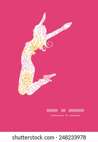 Vector flowers outlined jumping girl silhouette pattern frame