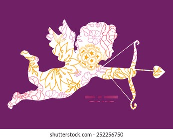 Vector flowers outlined shooting cupid silhouette frame pattern invitation greeting card template