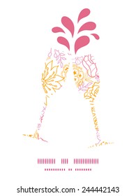 Vector flowers outlined toasting wine glasses silhouettes pattern frame