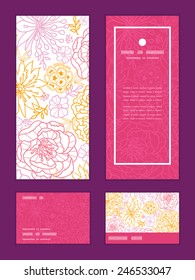 Vector flowers outlined vertical frame pattern invitation greeting, RSVP and thank you cards set