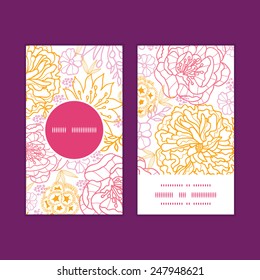 Vector flowers outlined vertical round frame pattern business cards set
