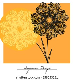 Vector flowers over yellow background, vector illustration.