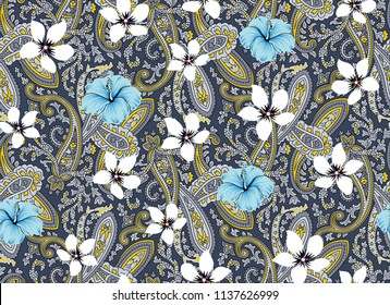vector flowers with paisley pattern on grey background