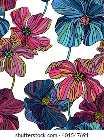 vector flowers pattern, line art poppies seamless design. colorful romantic
flowers in vertical layout for wallpaper