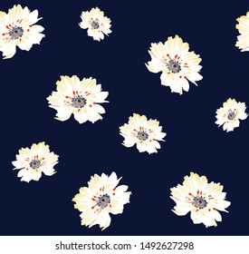 vector flowers pattern on navy background